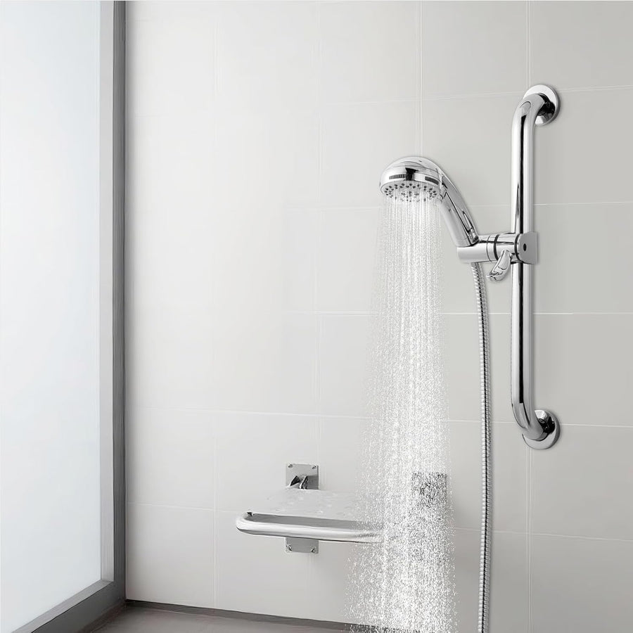 ADA Handshower Shower Grab Bar Head Holder, Universal Fit 1.25''(32mm) Hand Held Shower Bracket for Handicap Grab Bar, Detachable Bathroom Replacement, 360 Degree Rotation Sprayer Holder, Chrome