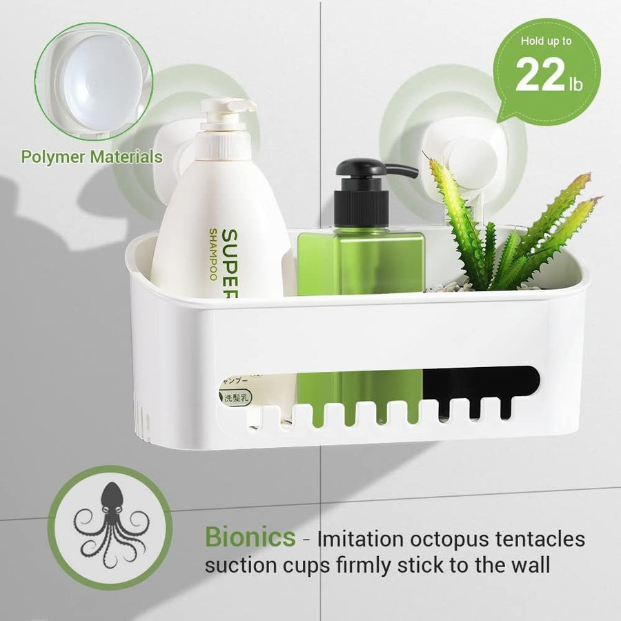 Suction Cup Shower Caddy - No Drilling Removable Shower Caddy - Powerful Suction Shower Organizer Max Hold 22lbs, Waterproof Suction Storage Basket for Bathroom & Kitchen