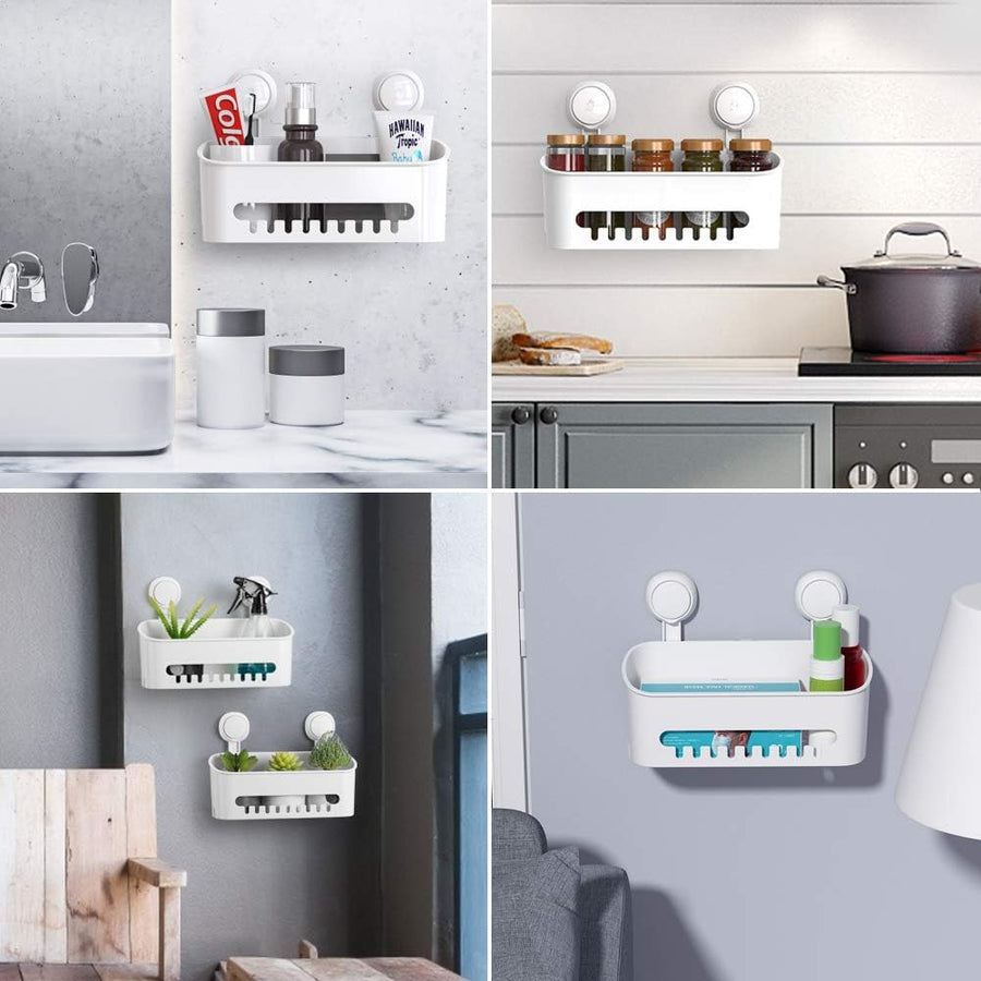 Shower Caddy Suction Cup NO-Drilling Removable Shower Shelf Powerful Heavy Duty Hold up to 22lbs, Waterproof Storage Basket for Shampoo & Toiletries Bathroom & Kitchen Caddy Organizer