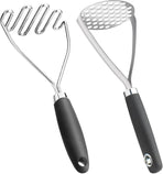 Potato Masher Set of 2 Pieces, 10.25-Inch Stainless Steel Wire Mashed Potato Masher, Kitchen Gourmet Making Tools Professional Integrated Honeycomb, For Vegetable, Fruit, Melon, Potato Etc, Black