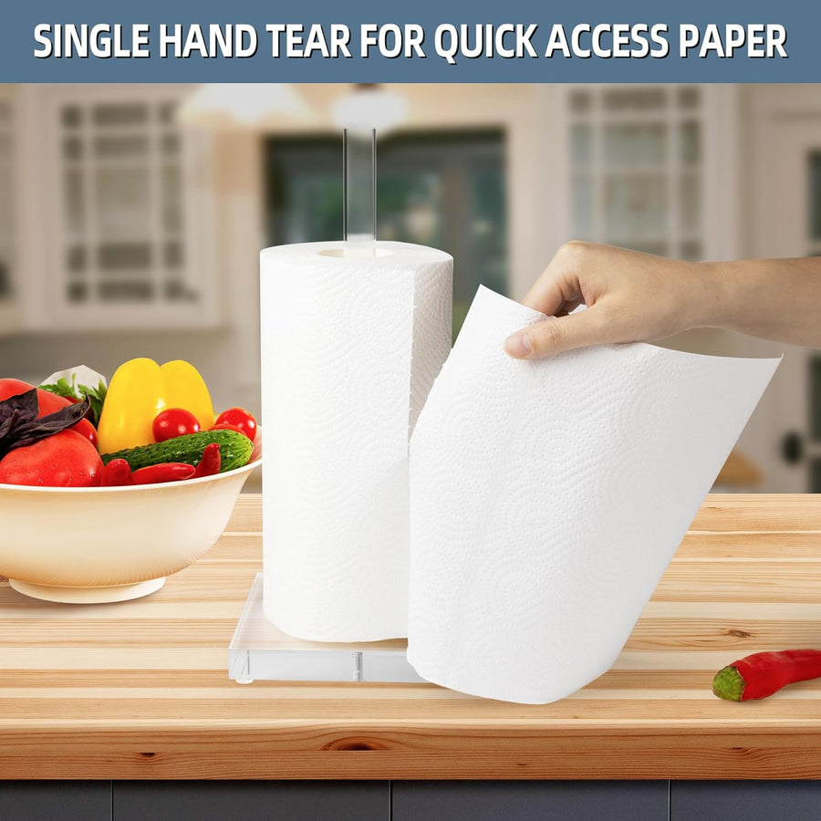 Transparent Acrylic Paper Towel Stand Holder, Freestanding Tabletop Roll Paper Tower Holder, Countertop Paper Towel Dispenser for Kitchen, Bathroom, Coffee Table