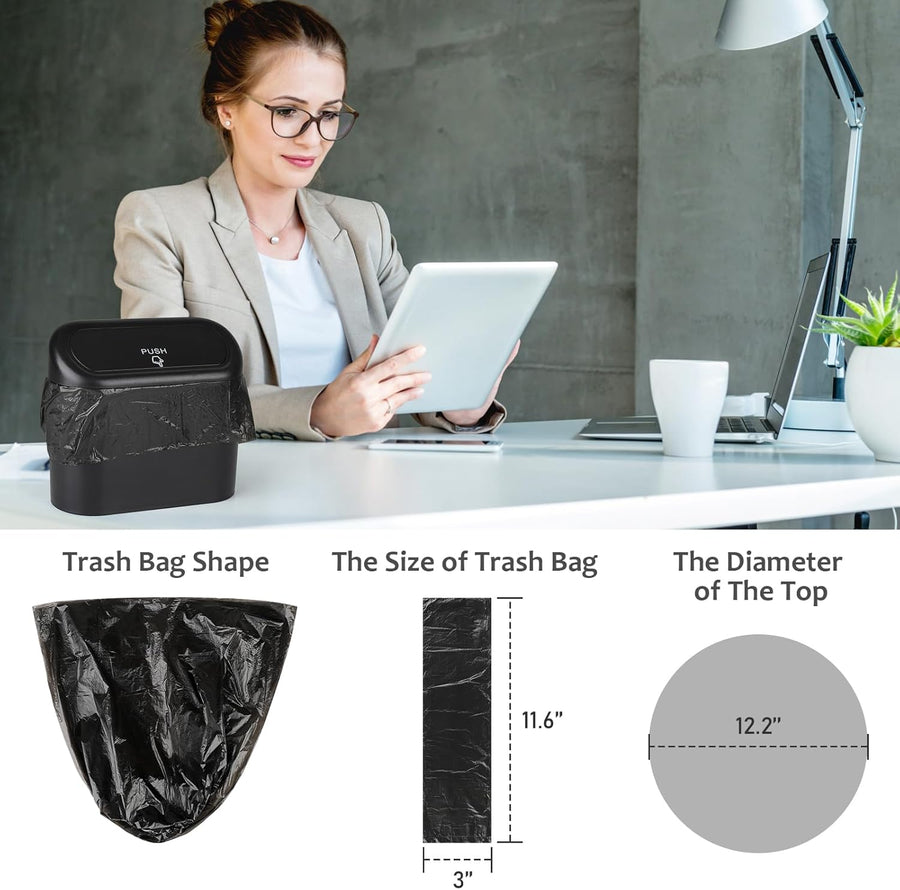 Car Trash Can with Lid + Mini Car Garbage Bags for Auto Trash Bin