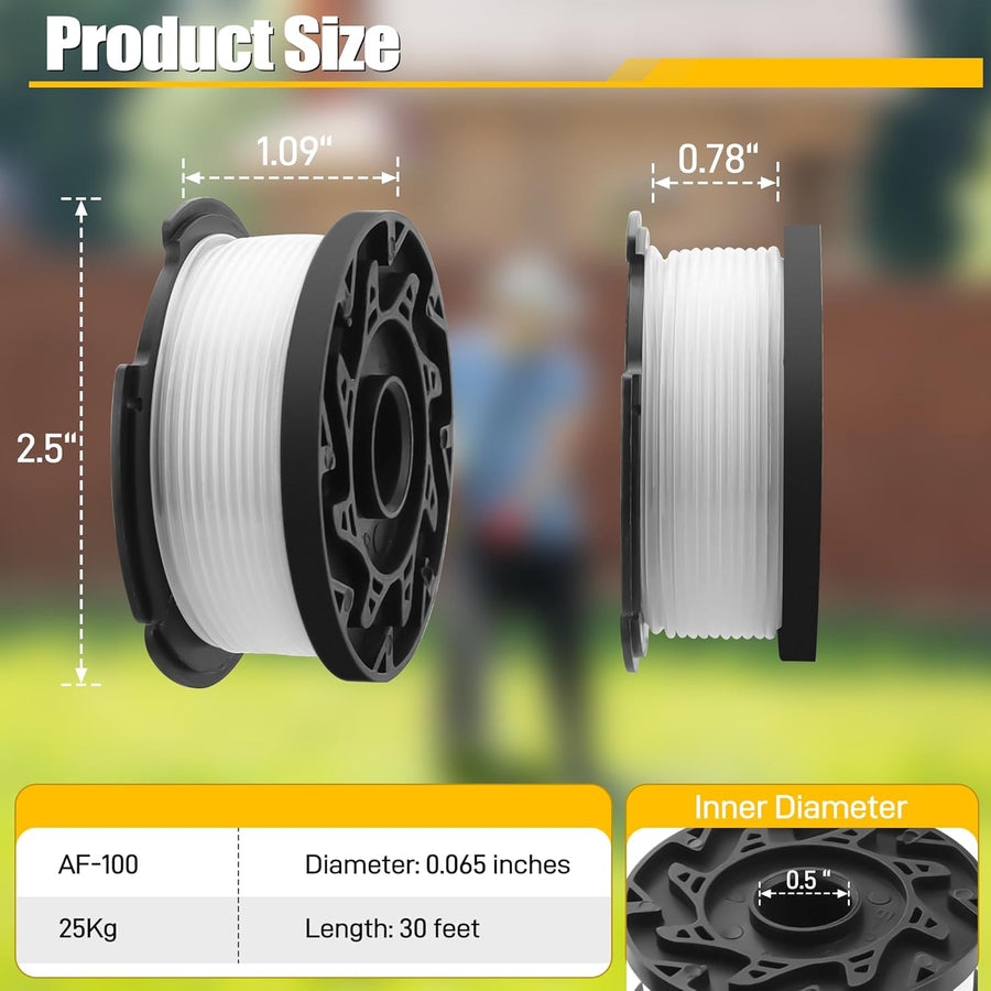 10 Pack Weed Eater String Compatible with Black and Decker 0.065" AF-100 Autofeed Replacement Spools 240ft and Black&Decker String Trimmer Spool Trimmers (8-Line Spool + 2 Cap+2 Spring)