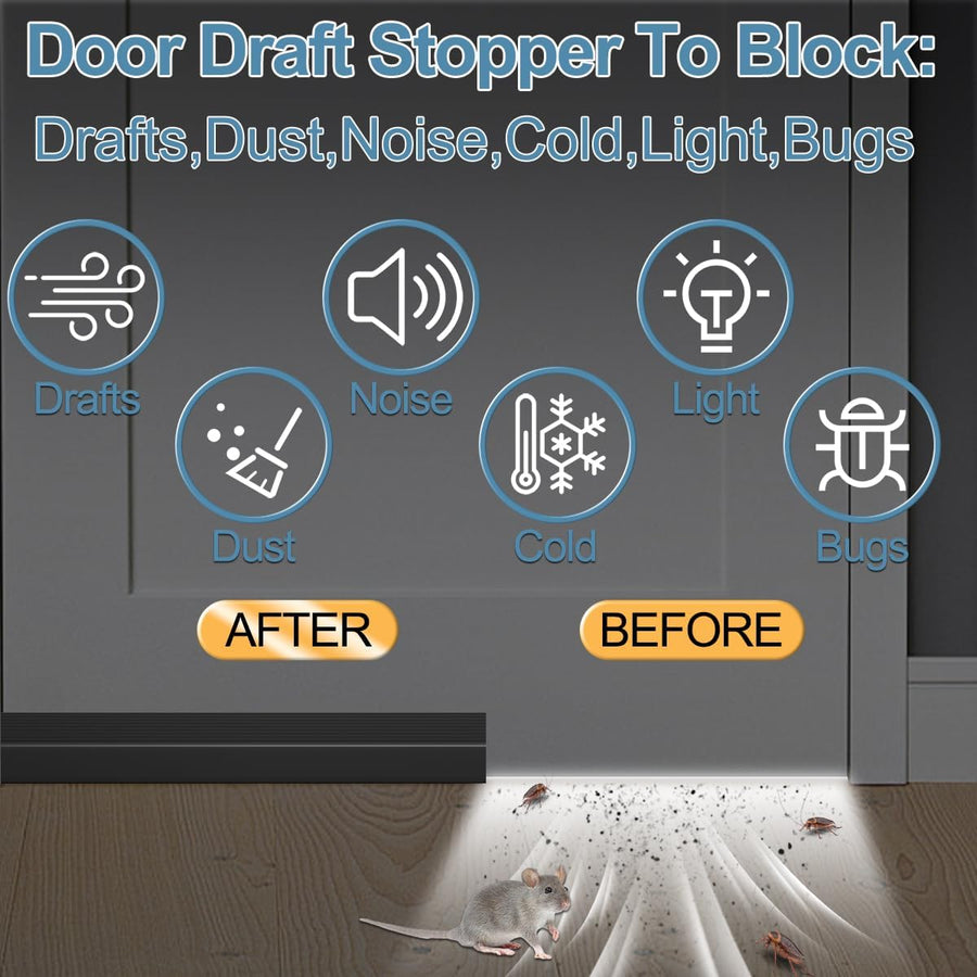39 Inch Door Draft Stopper 2 Pack Black & Transparent