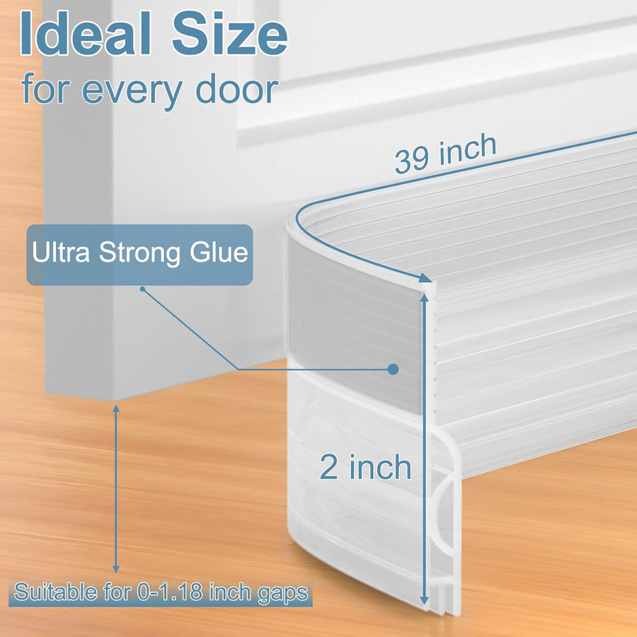 39 Inch Door Draft Stopper 2 Pack Black & Transparent