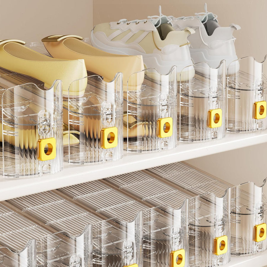 Shoe Slots Organizer for Closet, Shoe Stacker Organizer Double Layer Stack Shoe Rack, Shoe Display Shelf 50% Space Saver Storage Holder for Closet, 12PACK