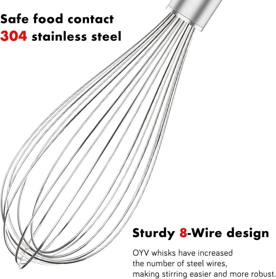304 Stainless Steel Whisk Set & Danish Dough Whisk, 3 Pack Professional Kitchen Whisks, Metal Whisks for Blending, Beating, Mixing Dough