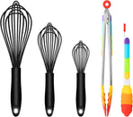 Silicone Whisk & Rainbow Tongs Set, Heat-Resistant Kitchen Tools for Cooking and Serving