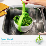 Spina 2-In-1 Easy-To-Use, Collapsible Salad Spinner & Straining Colander for Salad, Fruit, Vegetable, Lettuce - White/Green - Close-Up Angle