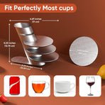 Cup Coasters,  Cup Coasters Set with Decorative Rack, Stainless Steel Tabletop Display Round Cup Coaster with Holder, Silver, Set of 4