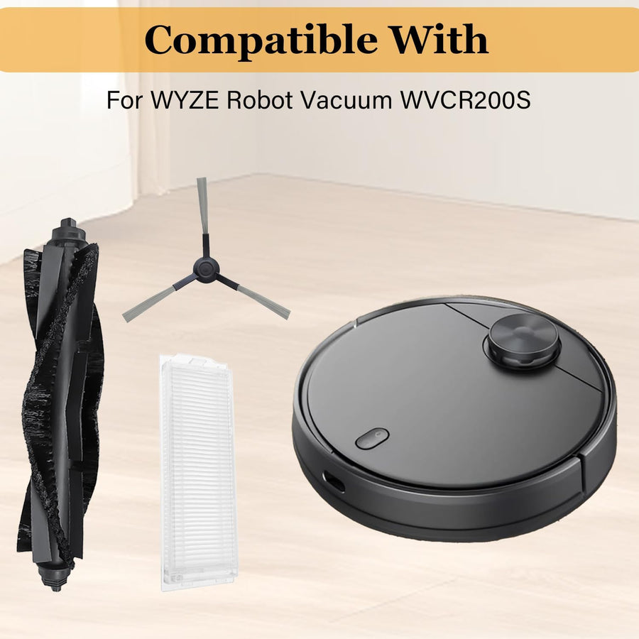 WVCR200S Replacement Parts for WYZE Robot Vacuum Cleaner WVCR200S Spare Accessories, 3 Main Roller Brush, 8 Side Brushes, 4 Hepa Filters, 1 Cleaning Tool