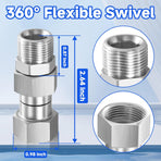 Pressure Washer Swivel Fitting, Metric M22 14mm Thread, Stainless Steel, 4500 PSI, 2 Pcs