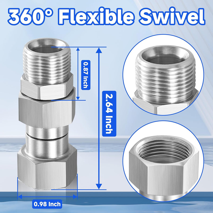 Pressure Washer Swivel Fitting, Metric M22 14mm Thread, Stainless Steel, 4500 PSI, 2 Pcs