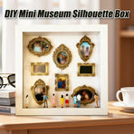 DIY Mini Museum Silhouette Box–Celebrate Your Unique Memories in Style, Personalized DIY Photo Family Memory Display Case Frame Silhouette Box with Gold Mini Frames & Figurines (White)