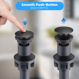 10 Pack Universal Bathroom Sink Drain Stopper, Pop Up Drain Strainer with Overflow, Push and Seal Sink Plug with Basket for Lavatory Vanity Vessel, Anti-Clogging Strainer, Matte Black - Front View
