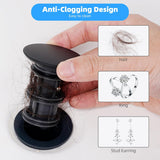 10 Pack Universal Bathroom Sink Drain Stopper, Pop Up Drain Strainer with Overflow, Push and Seal Sink Plug with Basket for Lavatory Vanity Vessel, Anti-Clogging Strainer, Matte Black