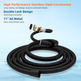 All Metal 90 Inch Stainless Steel Extra Long Shower Hose Replacement, 4 Spray Handheld Showerhead Set, Anti-Twist Handheld Shower Head Hose Extension - Low Angle