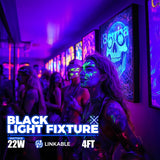 UV LED Blacklight Bar, 22W 4ft, T5 Integrated Bulb, Black Light Fixture for Blacklight Poster, Halloween Decorations and Christmas Party, Fun Atmosphere with Built-in on, Off Switch (4-Pack) - Front View