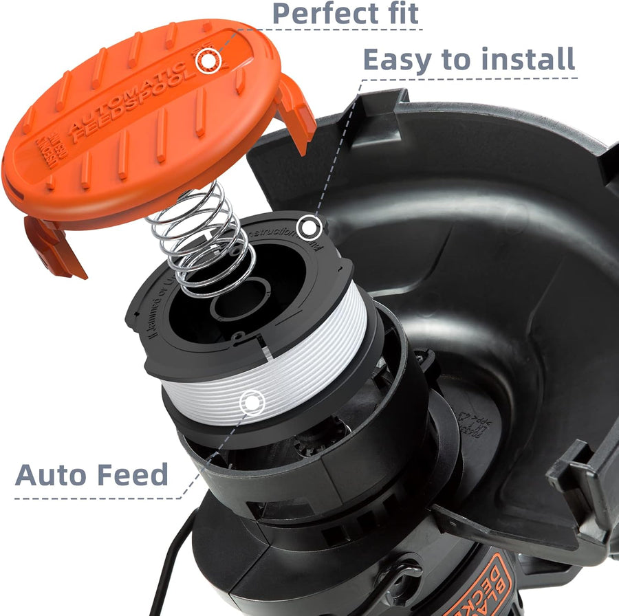 Weed Eater String Compatible with Black+Decker, AF-100 0.065" Weed Wacker String Refill 360ft Automatic Feed String Trimmer Replacement Line Spool for Black&Decker (12Spools + 3Caps+3Springs)