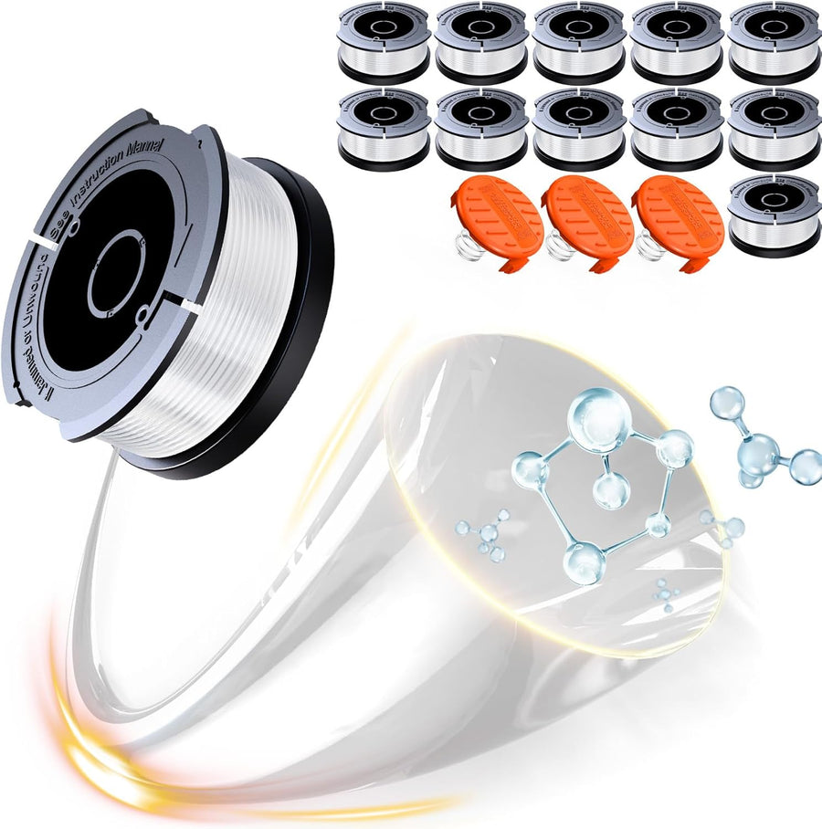 Weed Eater String Compatible with Black+Decker, AF-100 0.065" Weed Wacker String Refill 360ft Automatic Feed String Trimmer Replacement Line Spool for Black&Decker (12Spools + 3Caps+3Springs)