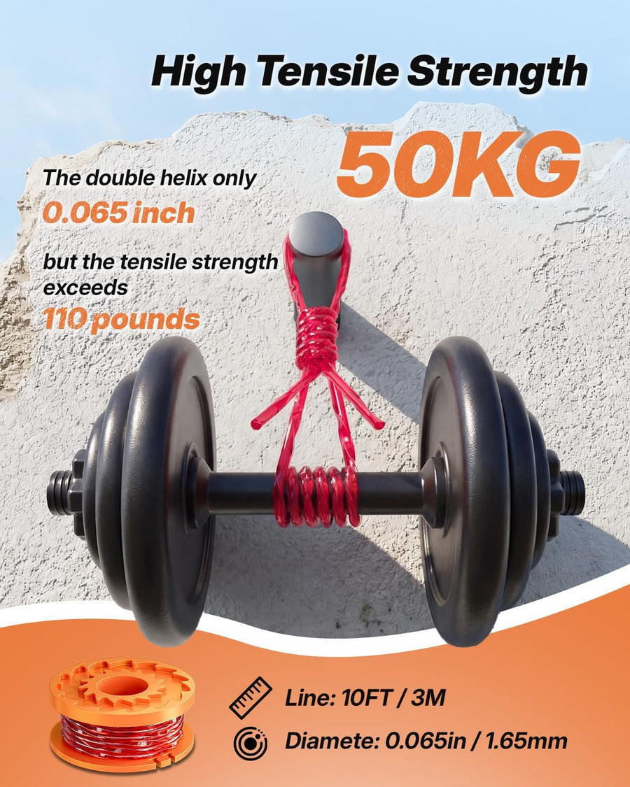 18 Pack WA0010 Replacement Trimmer Line Spool Compatible with Worx, 120ft .065 inch, Compatible with Worx String Trimmers (12 Line spools+6 Cap)