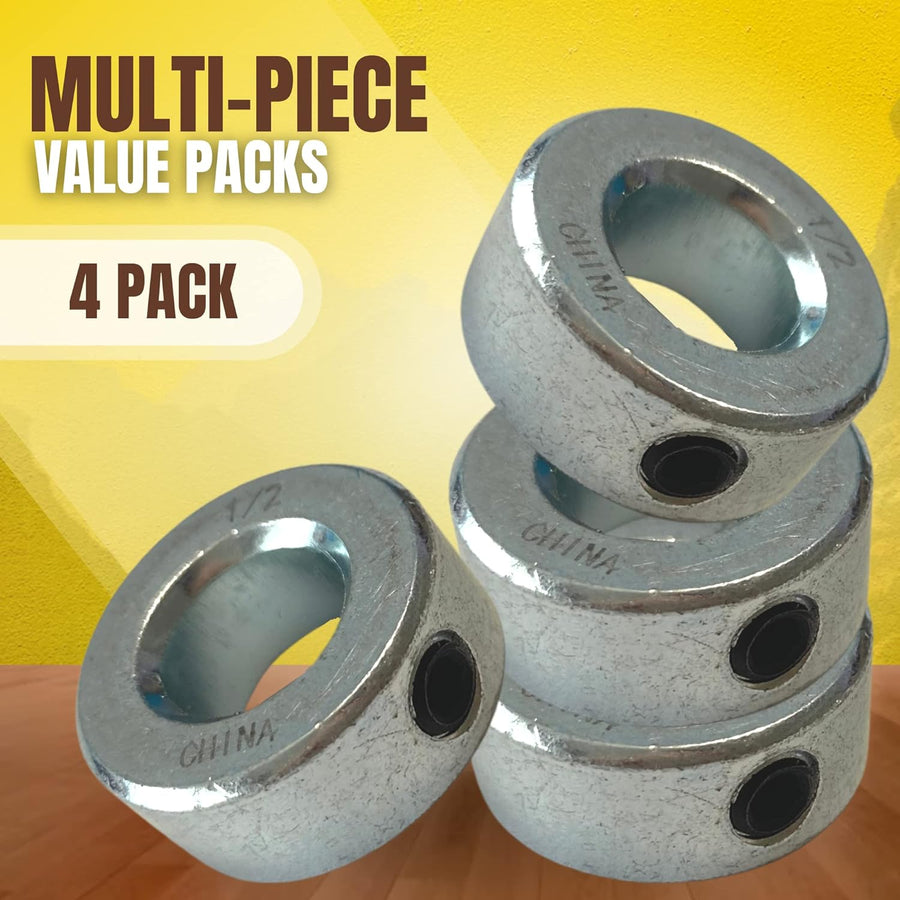 (2+4 Pack) 1/2" x 36" Zinc Plated Steel Rods and 1/2" Bore Solid Steel Shaft Collars, Durable Shaft and Collars Suitable for Machinery and Industrial Use