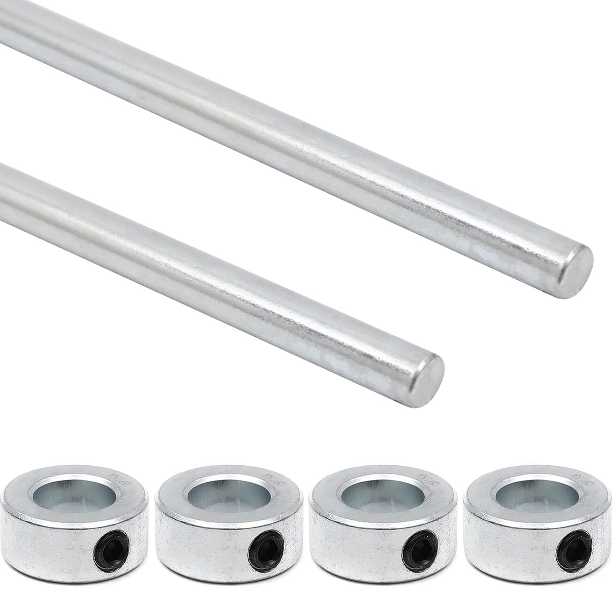 (2+4 Pack) 5/8" x 36" Zinc Plated Steel Rods and 5/8" Bore Solid Steel Shaft Collars, for Use as an Axle Shaft on Hand Trucks Dollies Wagons Wheelbarrows