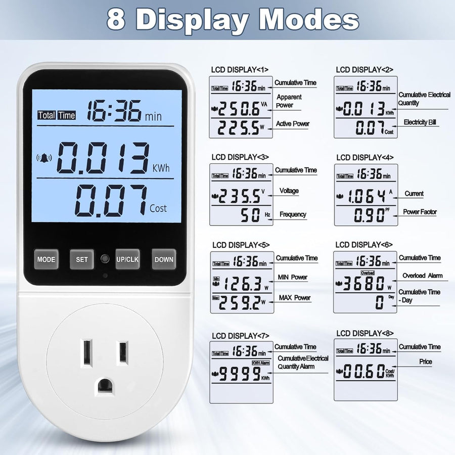 Upgraded Watt Power Meter Plug Home Electrical Usage Monitor Consumption+ Upgraded Watt Meter, Watt Usage Meter Plug Home Energy Monitor Consumption