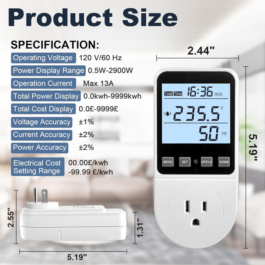 Upgraded Watt Power Meter Plug Home Electrical Usage Monitor Consumption+ Upgraded Watt Meter, Watt Usage Meter Plug Home Energy Monitor Consumption