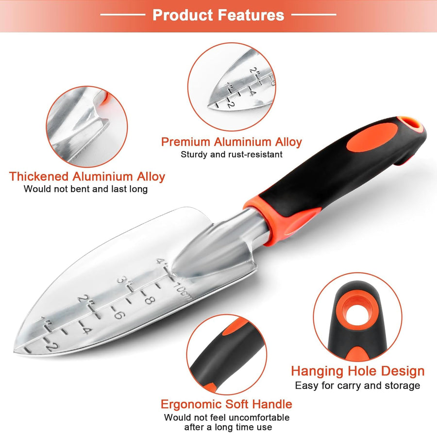Garden Shovel Trowel Garden Tool with Measurement Mark + 2 Pack Heavy Duty Gardening Tools Set