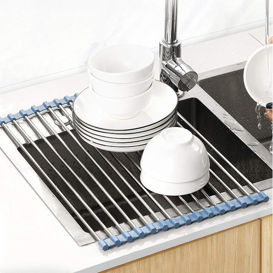 Over The Sink Dish Drying Rack，Foldable Dish Drainer, Gray + 4 Piece Wood Chisel Sets Woodworking Tools Set
