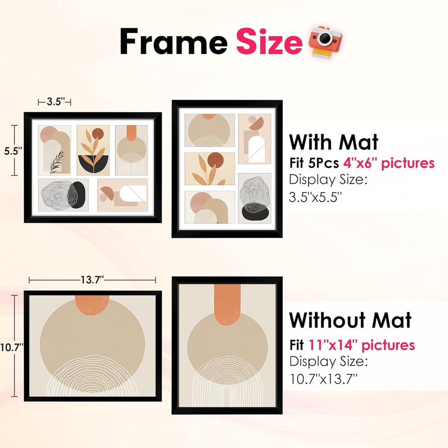 White 8x10 Picture Frame&11x14 Picture Frames Collage Wall Decor, Display 5 Pcs 4x6 Photos with Mat or 1 Pack 11x14 Poster without Mat, 4x6 Multiple Picture Frames, Family Collage Pi