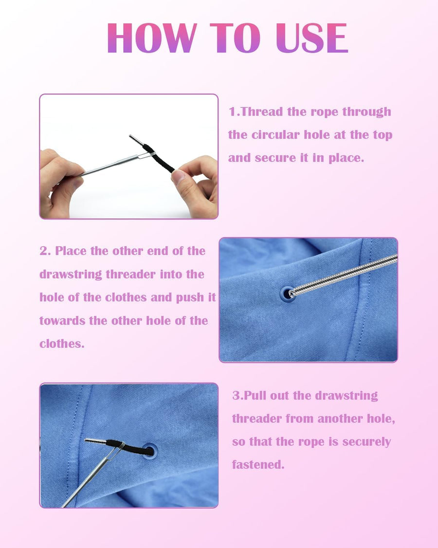 Spring Drawstring Threader,4Pcs Flexible and Elastic Drawstring Threader Tool DIY Rope Threader Clip Hoodie String Replacement Drawstring Puller for Sweatpants,Shorts,Jackets,Coat
