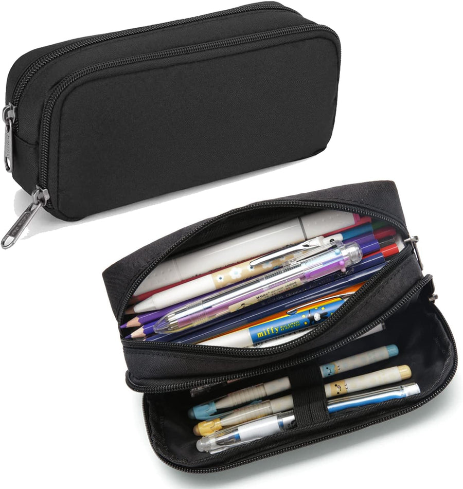 Della Gao Pencil Case Large Capacity Pencil Pouch Aesthetic Pencil Box for Office Stationery Organizer, Simple Sturdy Multifunctional Pencil Bag for Men - Black