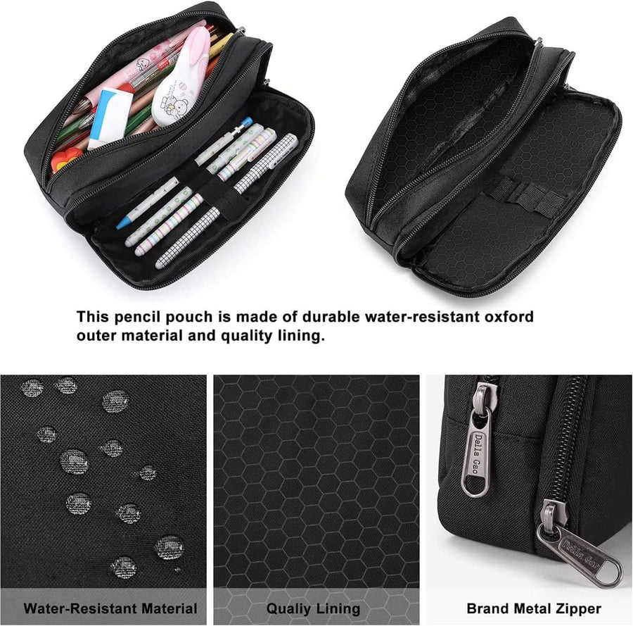 Della Gao Pencil Case Large Capacity Pencil Pouch Aesthetic Pencil Box for Office Stationery Organizer, Simple Sturdy Multifunctional Pencil Bag for Men - Black