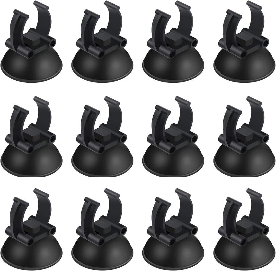 12 Pack Aquarium Suction Cups with Clip Black,for 1" Standard Aquarium Heater, Tubing Hose, Plant Fish Tank