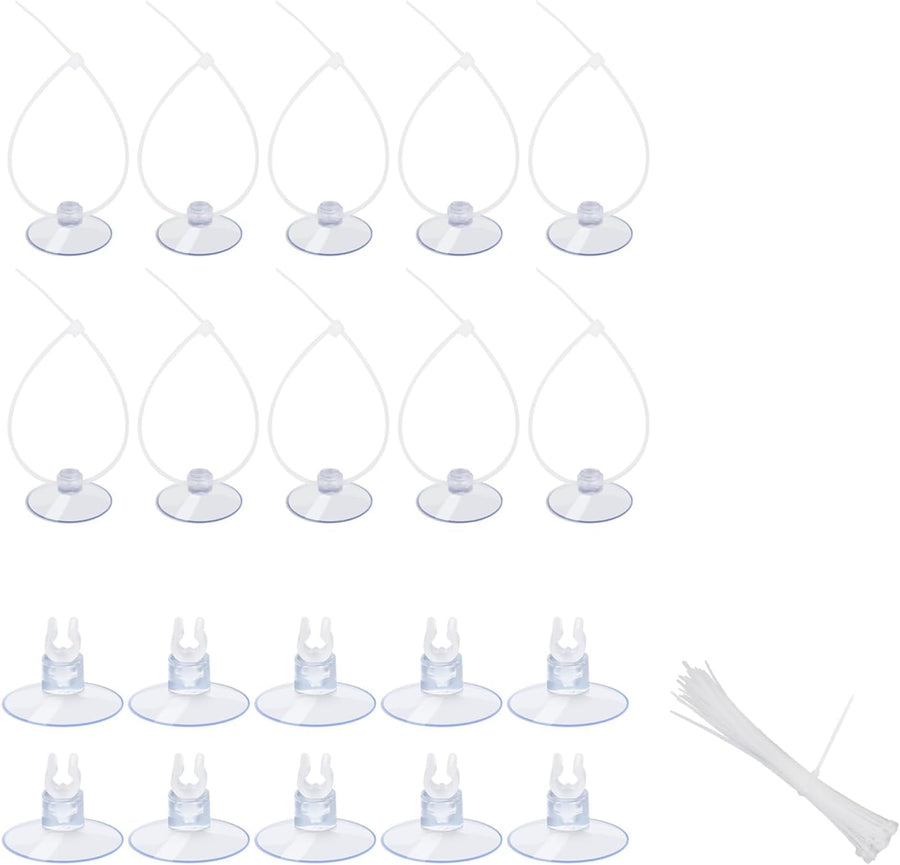 20 Pack Aquarium Suction Cups with Clips 3/16" air Hose and Adjtable Zip Ties for Aquarium Fish Tank Decoration Moss Shrimp Nest