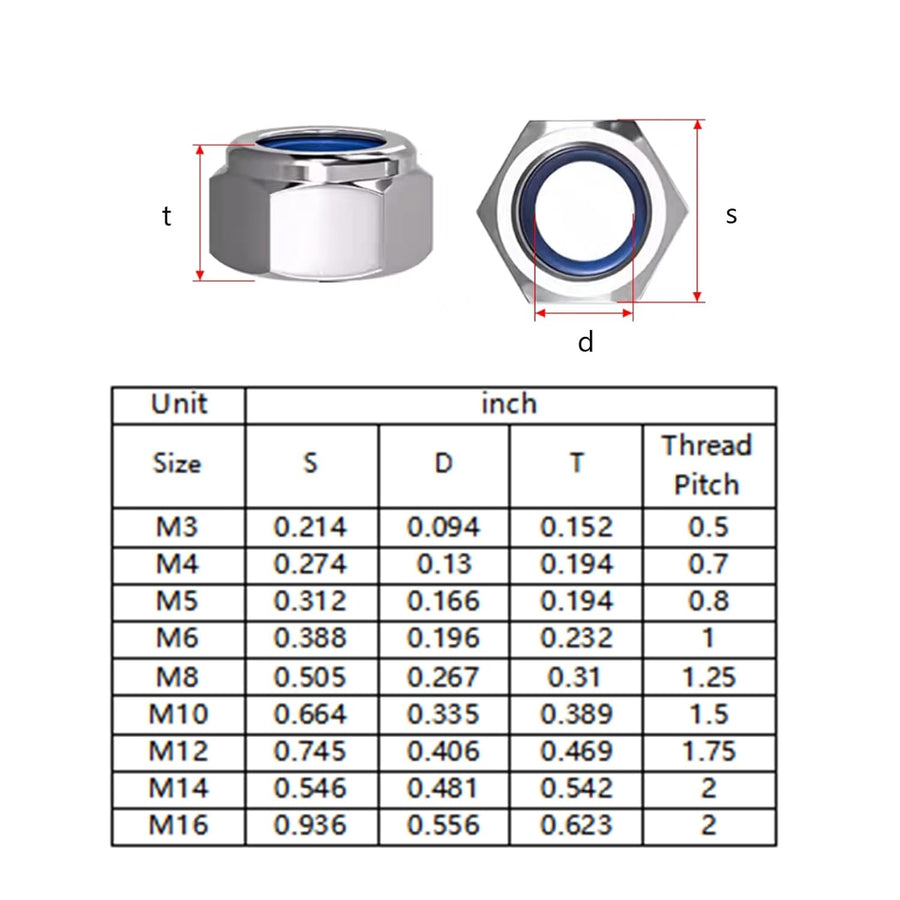 (50pcs) M8 Self Clinching Nuts 304 Stainless Steel Self-Lock Nylon Inserted Hex Lock Nuts