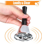 2 Pack Hand Bell, Silver Steel Bell, Ringing Bell with Handle, Dinner Bells for Inside Classroom Bell, for Food Line, Alarm, Jingles, Ringing (Silver)