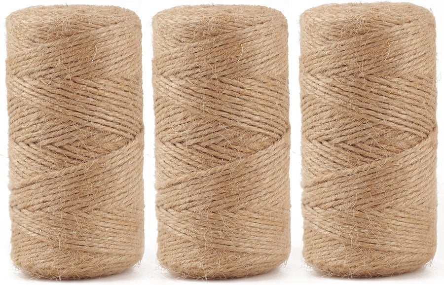 984 FT Natural Jute Twine, 3ply Thin Ribbon Hemp Twine for Gardening, Plant, Gift Wrapping, Art, Wedding Decoration, Packing, Bulk (3 Roll)