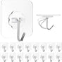 Adhesive Wall Hooks for Hanging, 16 Pack Self Sticky Hooks Heavy Duty 22lb Clear, Removable Shower Hook No Damage for Towel Key Coat Wreath Picture Outdoor Ceiling Bathroom Kitchen, Waterproof