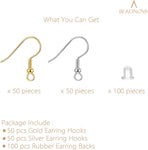 200pcs Mix Earring Hooks & Backs, Silver & Gold, 100pcs Hooks & 100pcs Backs, DIY Earring Supplies