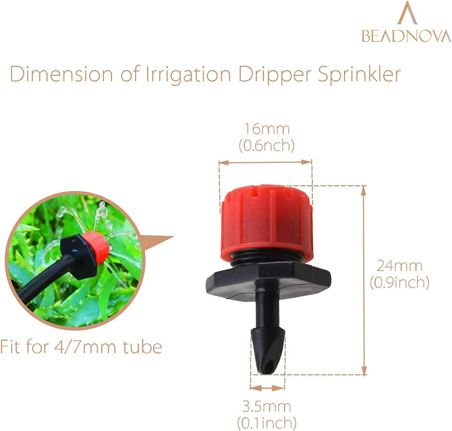Drip Irrigation Emitters 50 Pcs Irrigation Drippers 360 Degree System Emitters Sprinklers Drippers for Drip 1/4 Inch Tube Gardening (Red)
