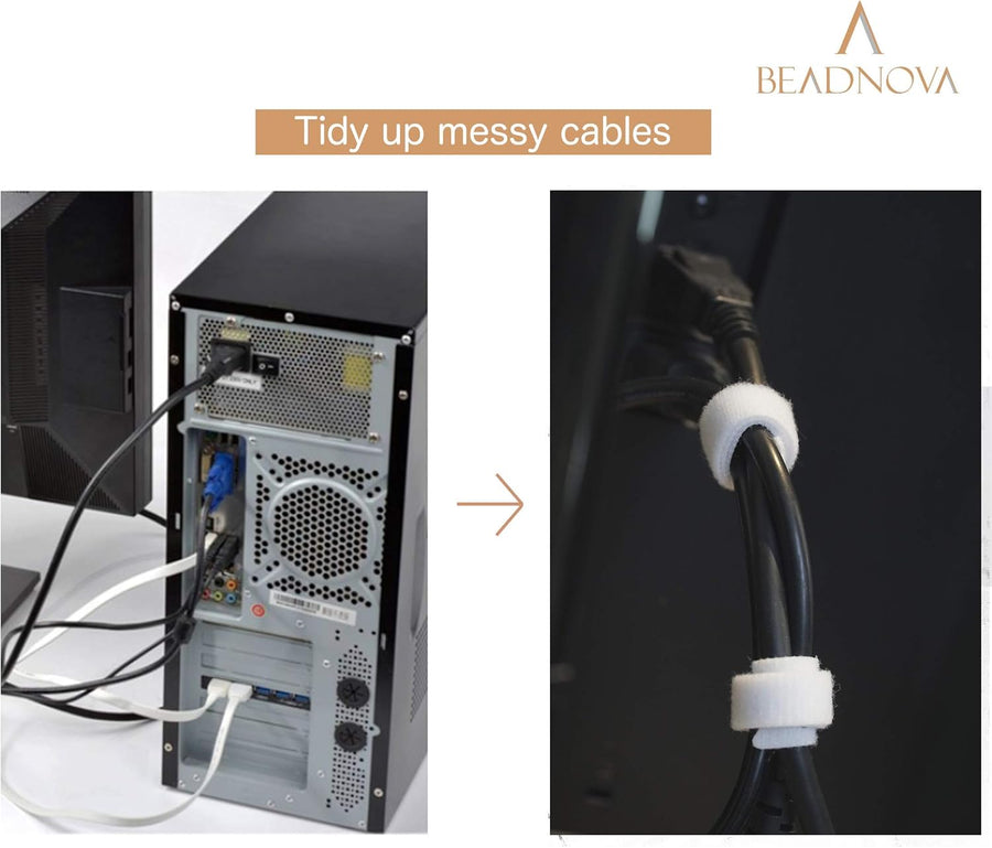 Adjtable Cable Straps Cable Ties Adjtable Cord Wire Organizer for Cord Management (8 Inches, 60 Pieces, White)