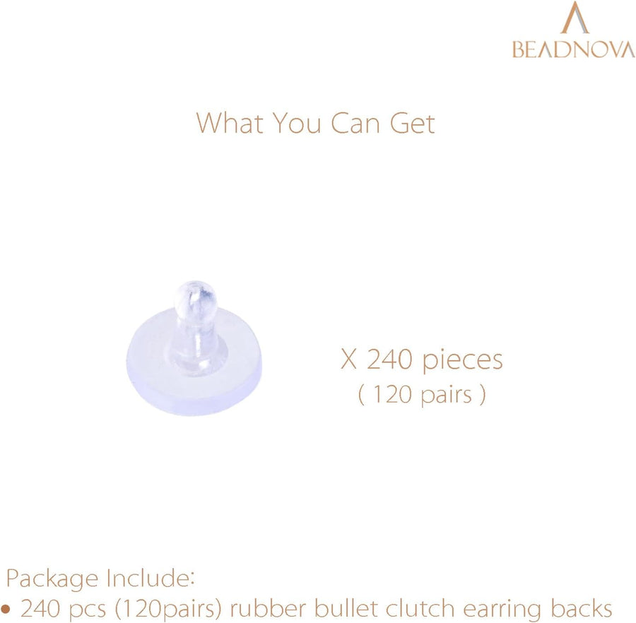 Earring Backs for Studs 240pcs Earring Backings Stoppers Pierced Ear Backings Clear Rubber Bullet Clutch Plastic Locking Ear Backs for Posts