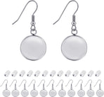 Earring Kit 30pcs Blank Ear Wire Hook 14mm Stainless Steel Cabochon Setting Earring Bezel with Rubber Backs for Cabochon Resin DIY Earwire Making (14mm, 30pcs)