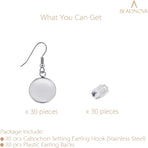 Earring Kit 30pcs Blank Ear Wire Hook 14mm Stainless Steel Cabochon Setting Earring Bezel with Rubber Backs for Cabochon Resin DIY Earwire Making (14mm, 30pcs)