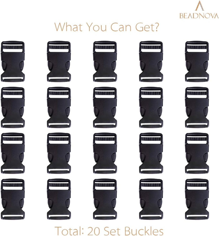 Plastic Buckle Strap Clip Quick Side Release Buckles 1 Inch Flat for Nylon Strap Backpack (Black, 1 Inch, 20 Piece)