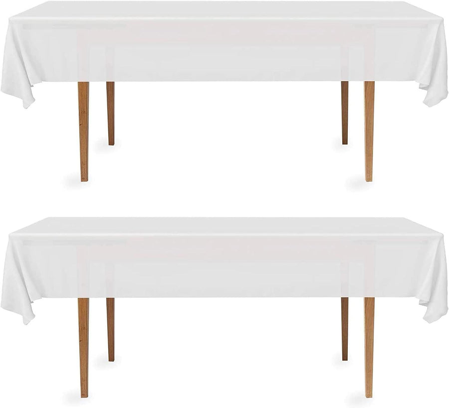2 Rectangular Tablecloths, BPA-Free Plastic, 54 x 108 Inch, Disposable or Reusable Table Cover for Parties, Picnic & Outdoor, White (2 Pack, Individually Wrapped)