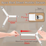 4pcs Bed Sheet Straps Holders, Adjustable Non Slip Elastic Bedsheet Grippers Triangle Mattress Suspenders, Keep in Place Fitted Bed Sheet Holders for Corners, Sofa Cushion, Mattress Cover Straps White